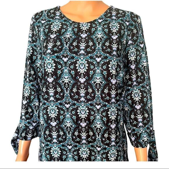 NWT DownEast Green Geo Tie Sleeve Shift Dress Size Medium New With Tag - Picture 4 of 14